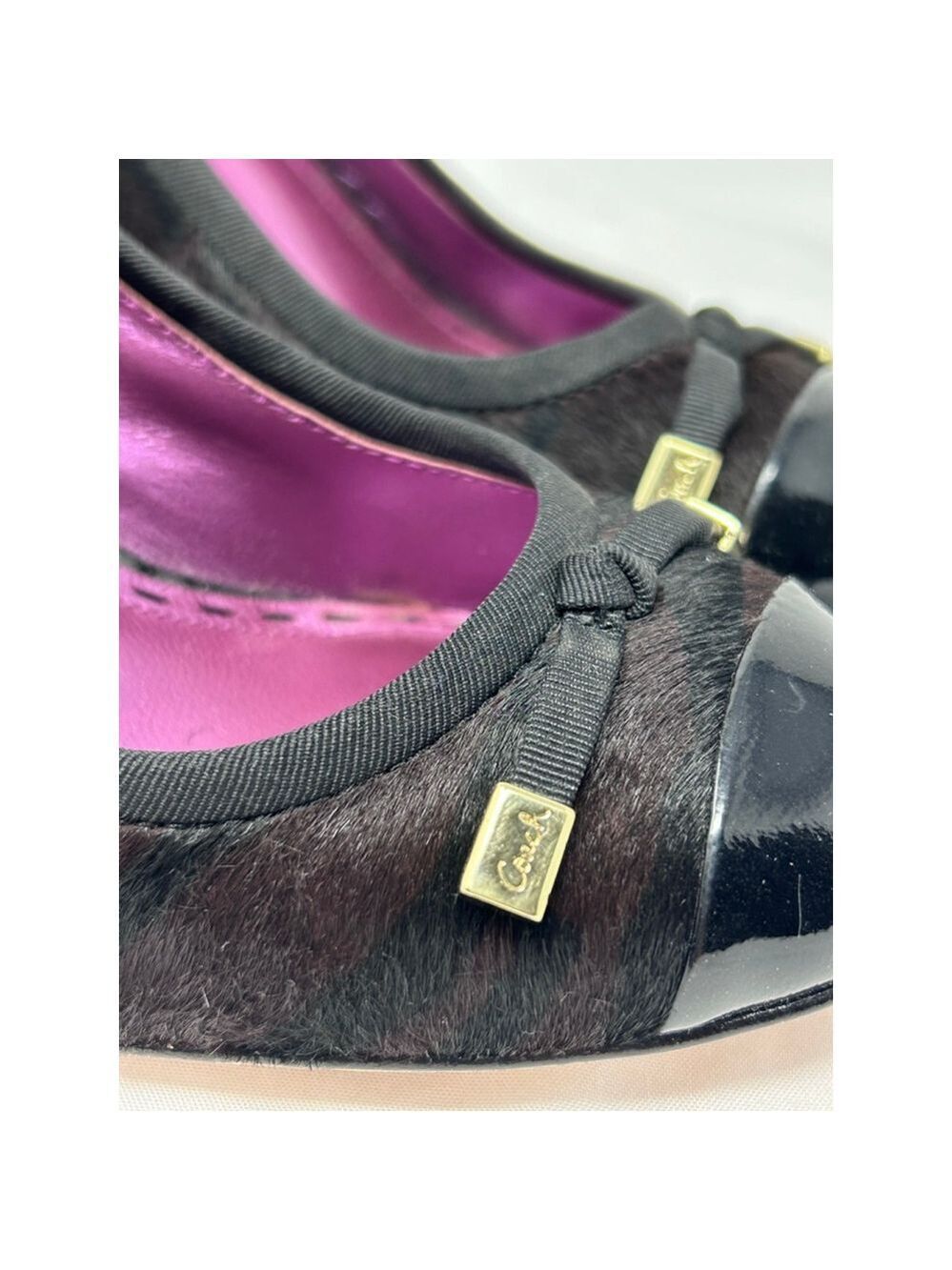 Coach Poppy Black Calf Hair Tiger Stripe Patent Pumps 7.5 Purple Insole - Picture 10 of 10